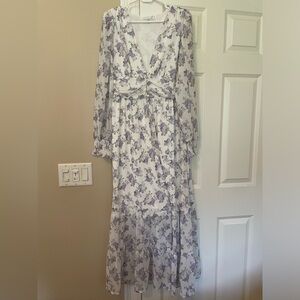 Altar’d State Raelynn Floral Maxi Dress, Ivory/Lavender, Size XL